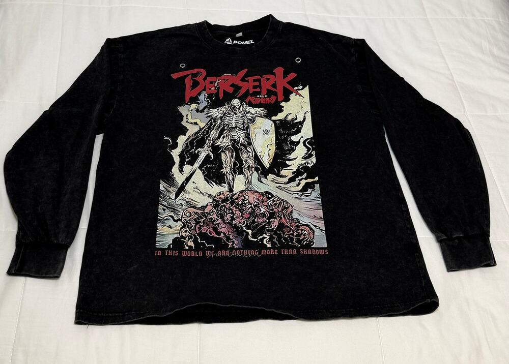 Berserk Anime Guts Graphic Long Sleeve Tee XL Washed Black